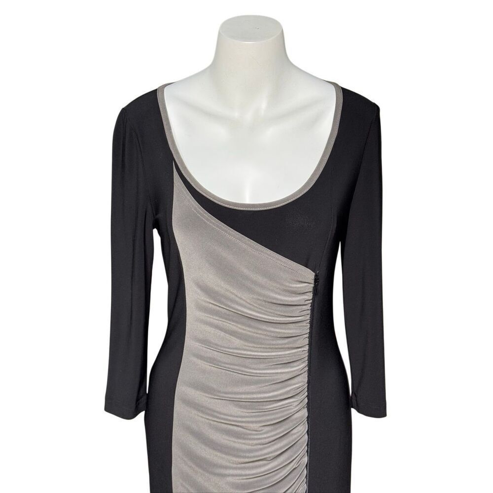 Joseph Ribkoff black and gray 3/4 sleeve draped ruching dress size 8 - Picture 2 of 10